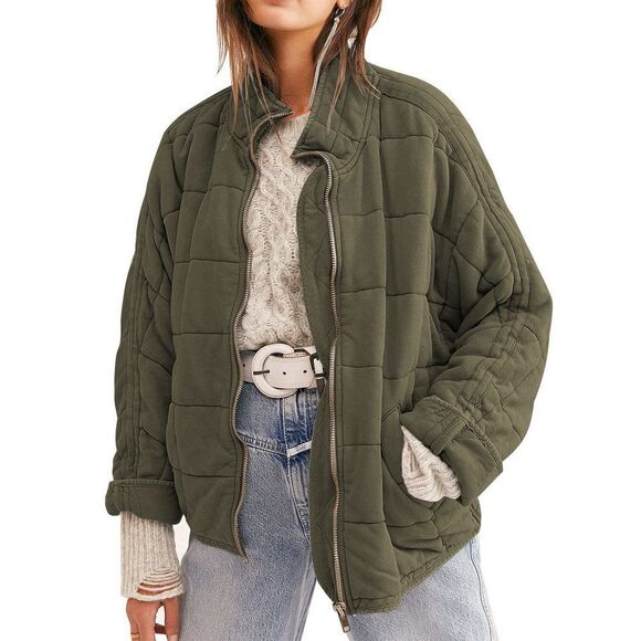 ETCYY Women's Causal Lightweight Quilted Jackets Long Sleeve Oversized Warm Win - Picture 11 of 15